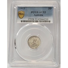 AUSTRALIA 1915 . THREEPENCE . PGCS AU53 AUSTRALIA 1915 . THREEPENCE . PGCS AU53